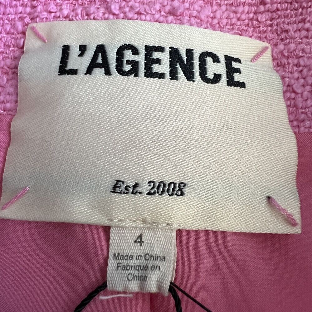 L’Agence Blazer Womens Size 4 Cropped Tweed Jacket Pink Button Closure - Picture 3 of 16